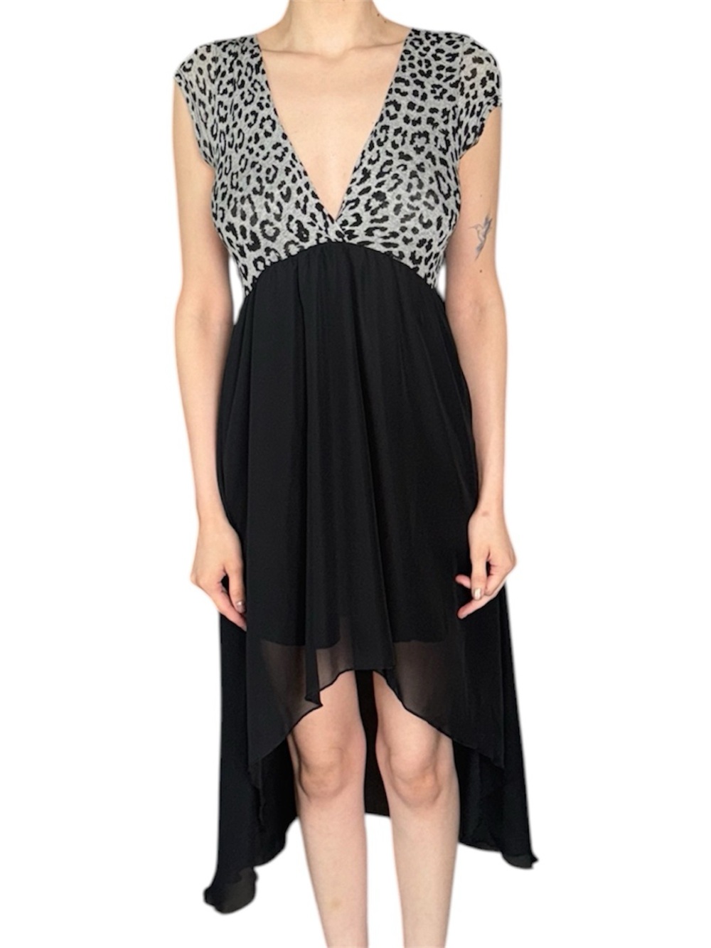 Leopard Print High-Low Dress - Black